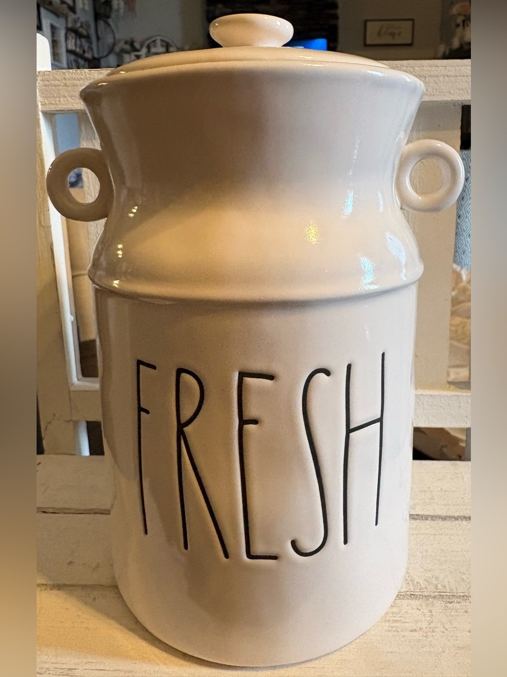 Rae Dunn Cream Ceramic Canister with Black 'FRESH' Lettering